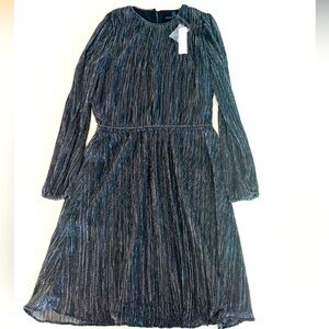 New White House Black Market Long Sleeve Black Shimmer Blouson Dress